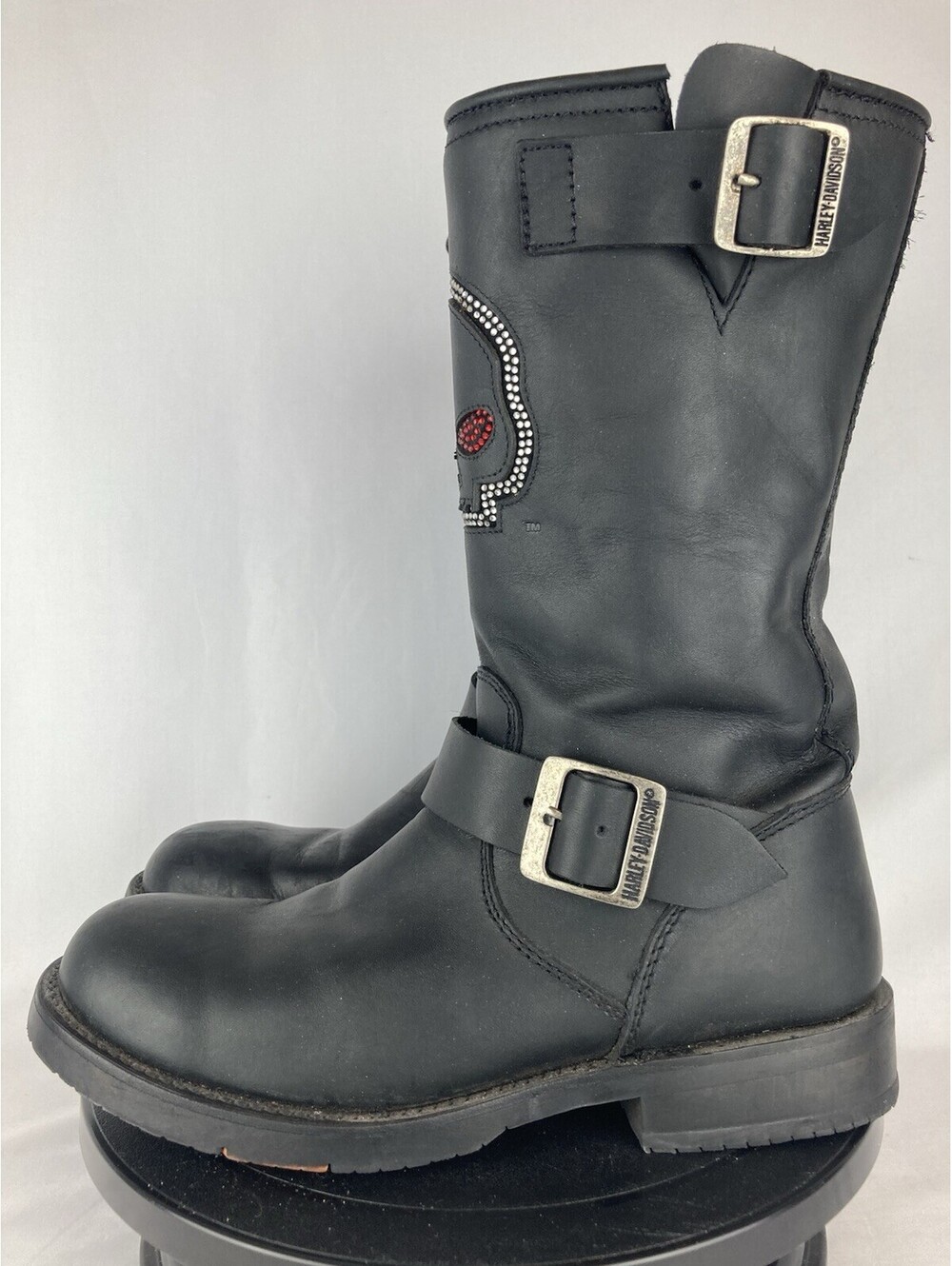 Women’s Size 8.5 Harley-Davidson D87134 Rhinestone Skull Biker Leather Boots - Picture 2 of 9
